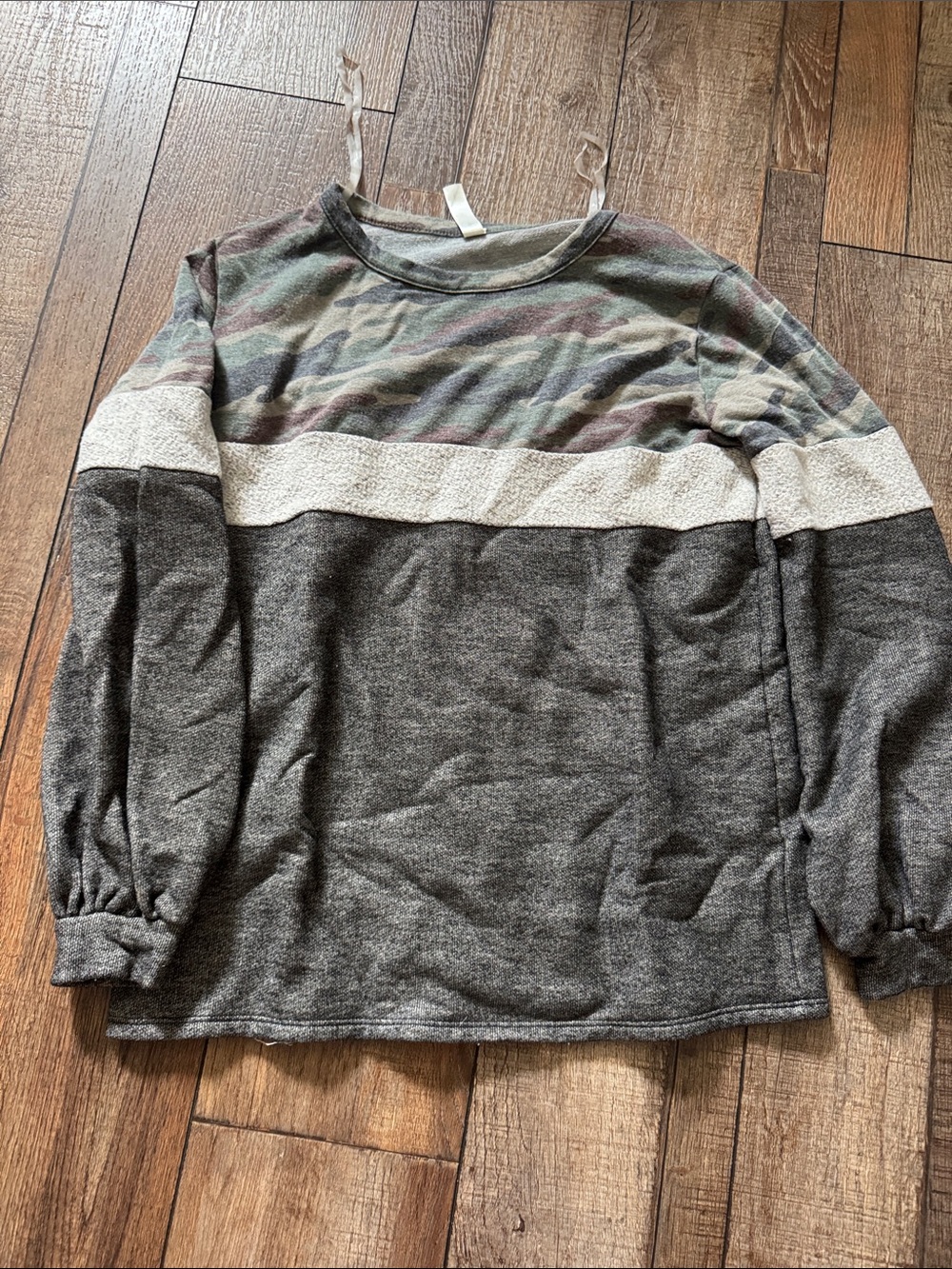 Vanilla Bay Gray Camo Stripe Long Sleeve Knit Top